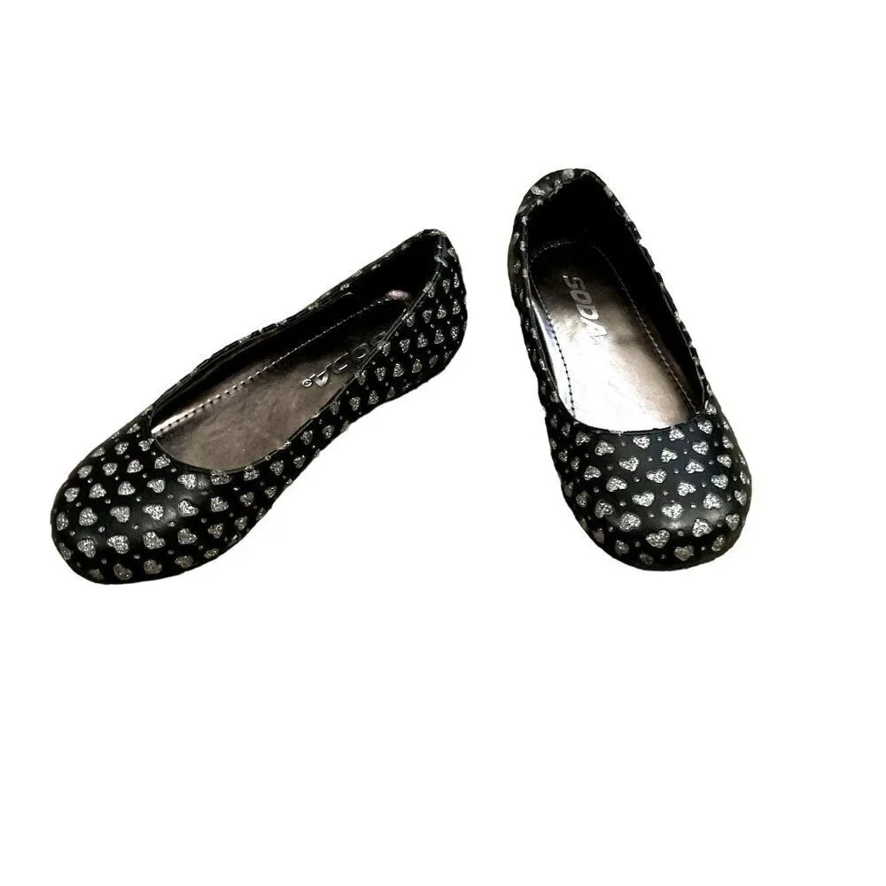 Soda Kids Black Flats Silver Stars Youth 12